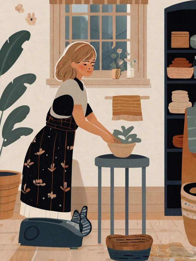 Illustration Of A Woman In A Kitchen