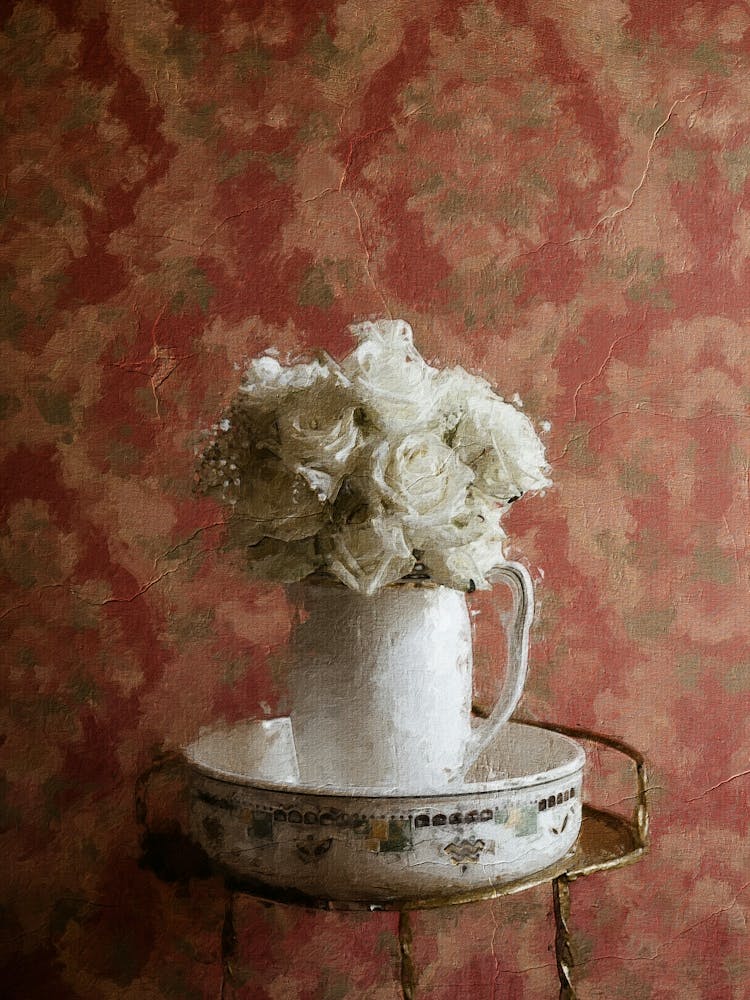 Bouquet de Roses Blanches Peinture à l'Huile