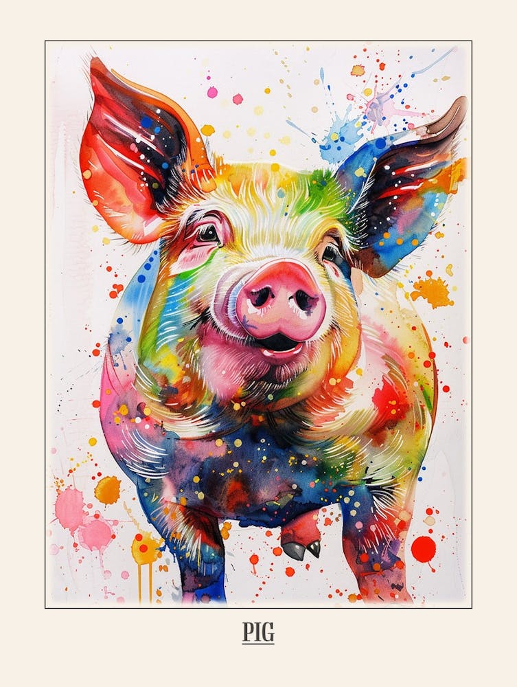 Pig Colourful Watercolour 3 Poster