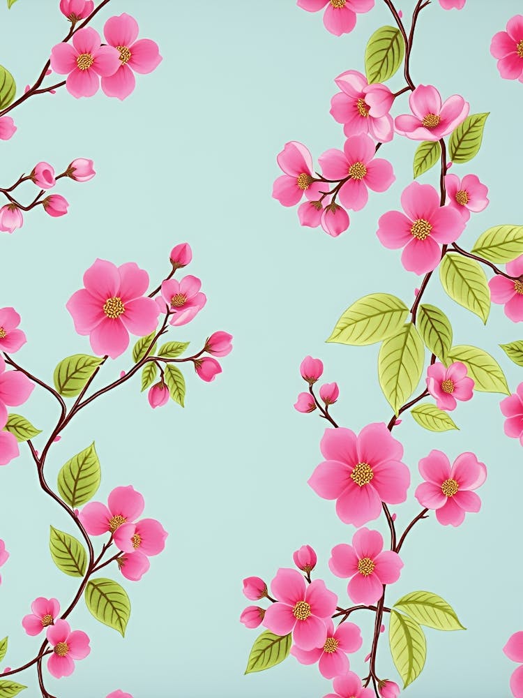 Seamless Pattern With Pink Flowers