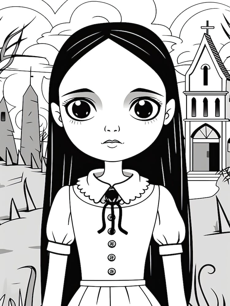Wednesday Addams Line Art Illustration 6 Fan Art
