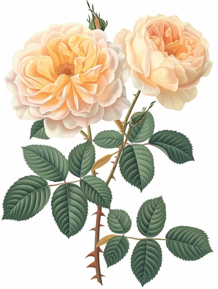 English Roses Painting Rose With Leaves 3