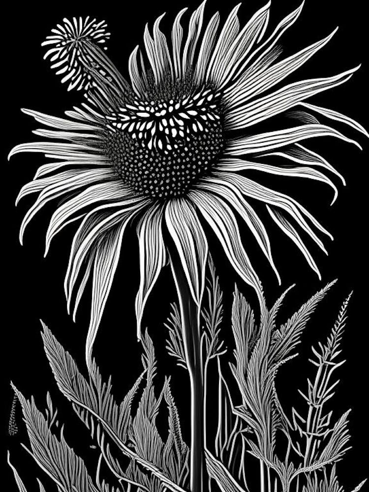Purple Coneflower Wildflower Linocut 2