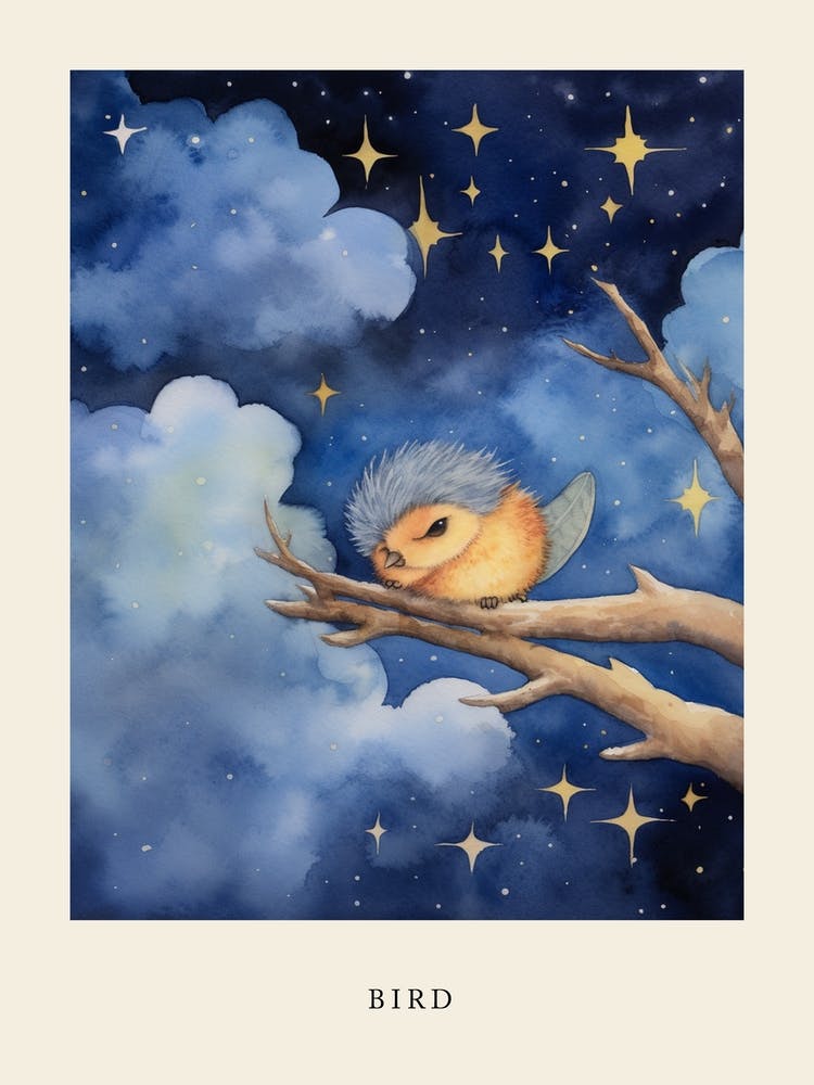 Baby Bird 2 Sleeping In The Clouds Nursery Poster