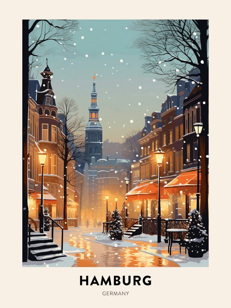 Winter Night  Travel Poster Hamburg Germany 3