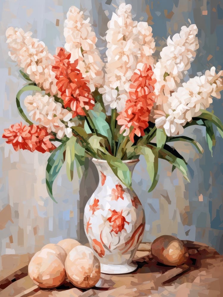 Hyacinth Flower And Peaches Still Life Painting 2 Dreamy
