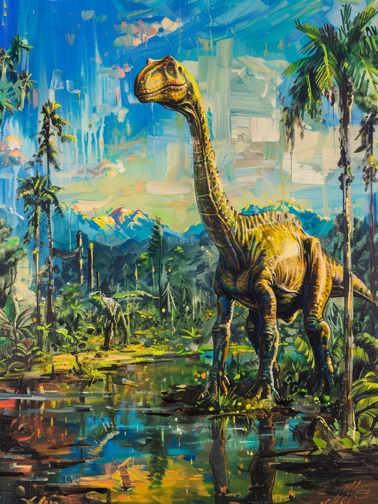 Dinosaur In A Tropical Landscape Painting 2