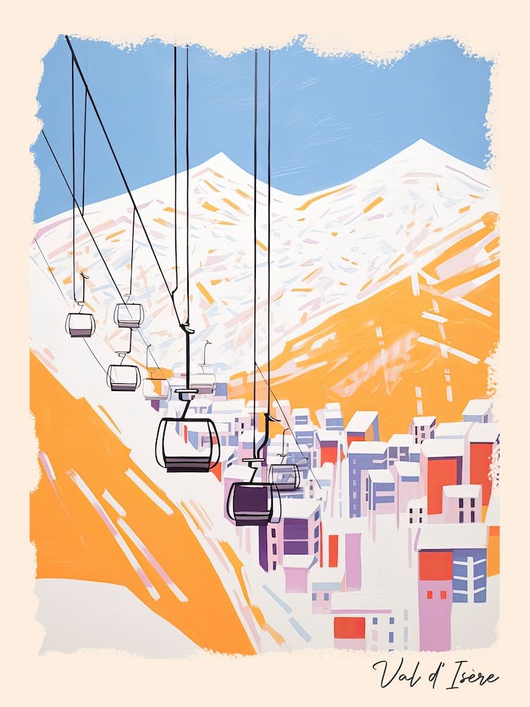 Poster Of Val D Isere   France, Ski Resort Pastel Colours Illustration 1
