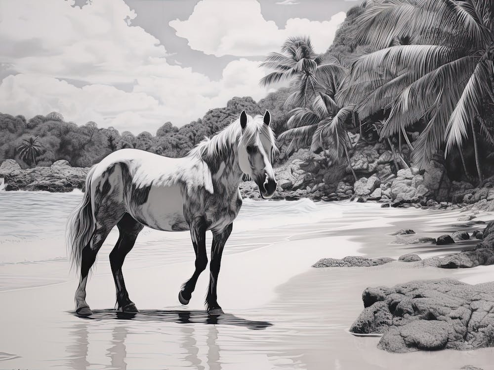 A Horse Oil Painting In Anse Lazio, Seychelles, Landscape 1