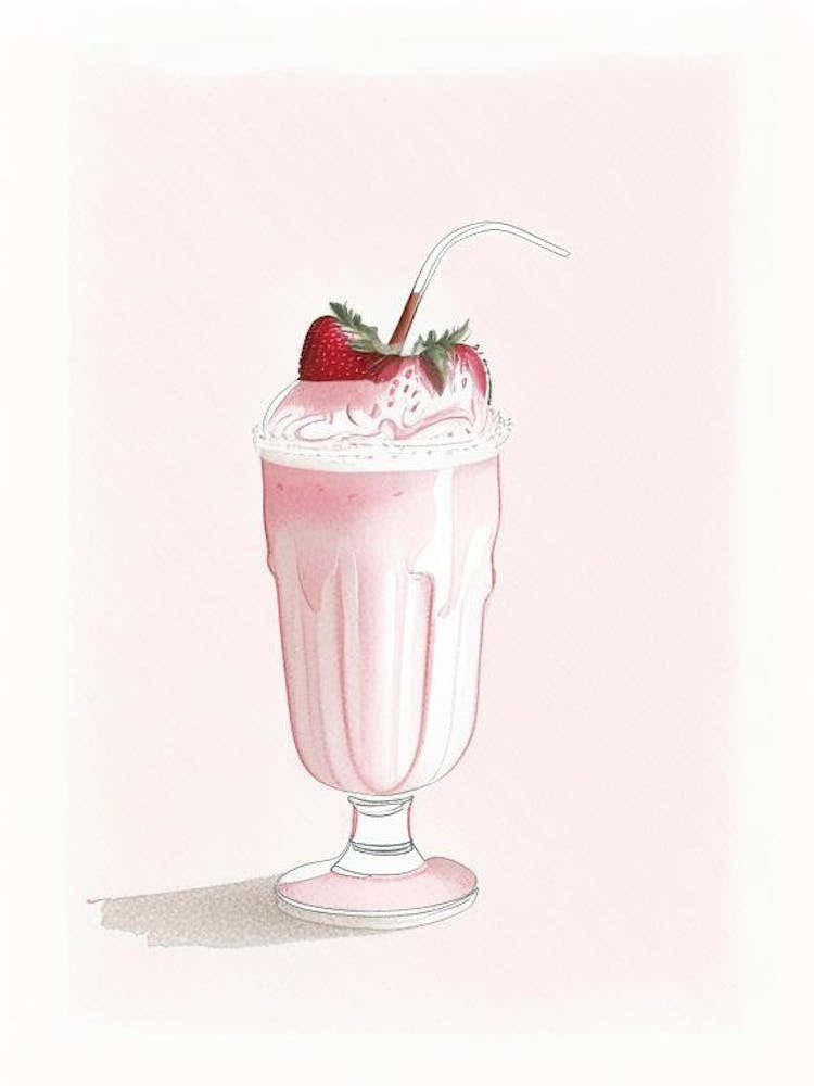 Strawberry Milkshake Dairy Food Pencil Illustration 1