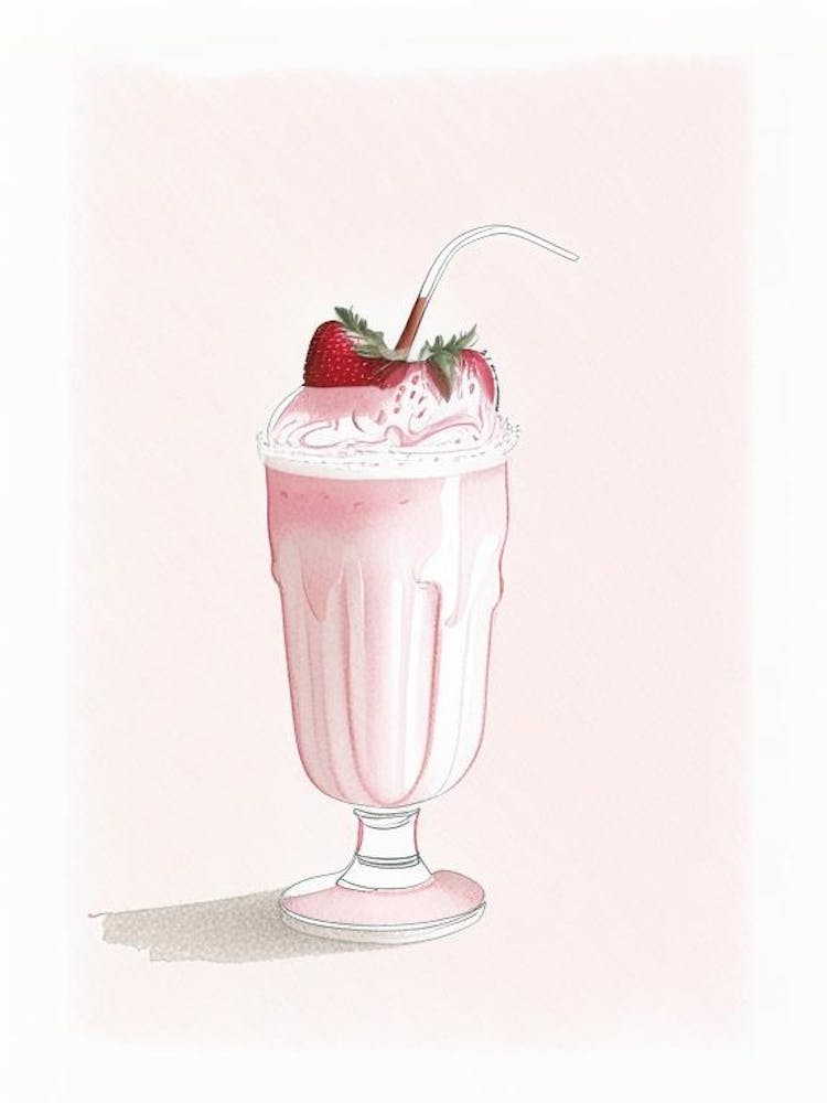 Strawberry Milkshake Dairy Food Pencil Illustration 1
