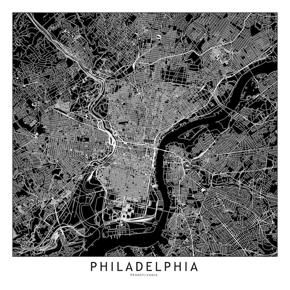 Philadelphia Black And White Map Square