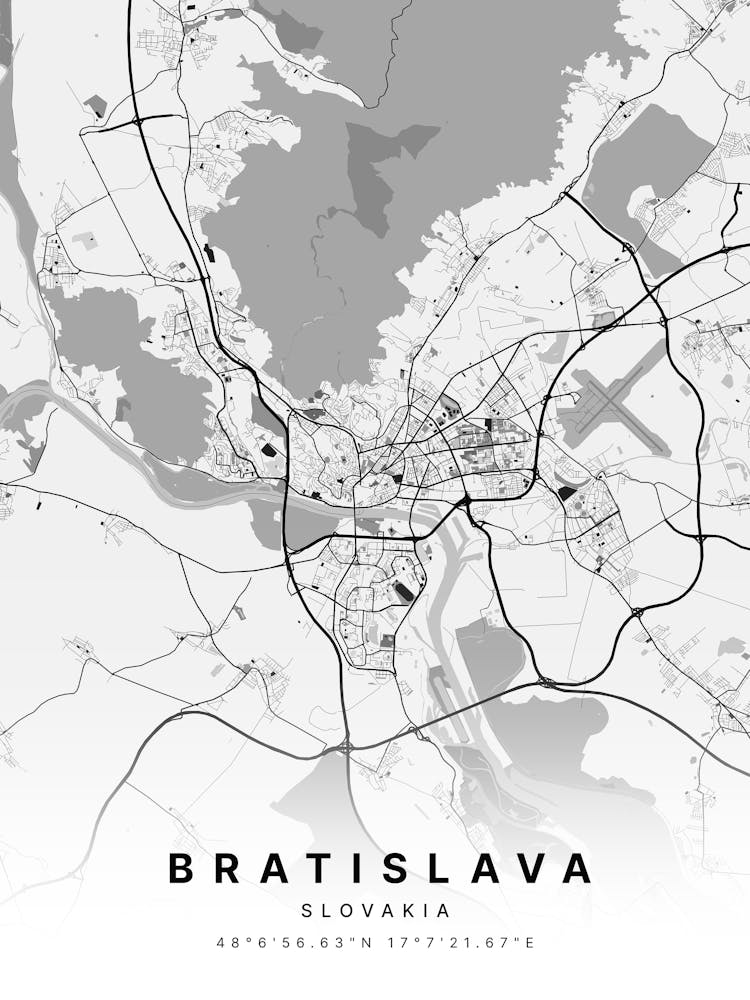 Bratislava Slovakia White Map 1