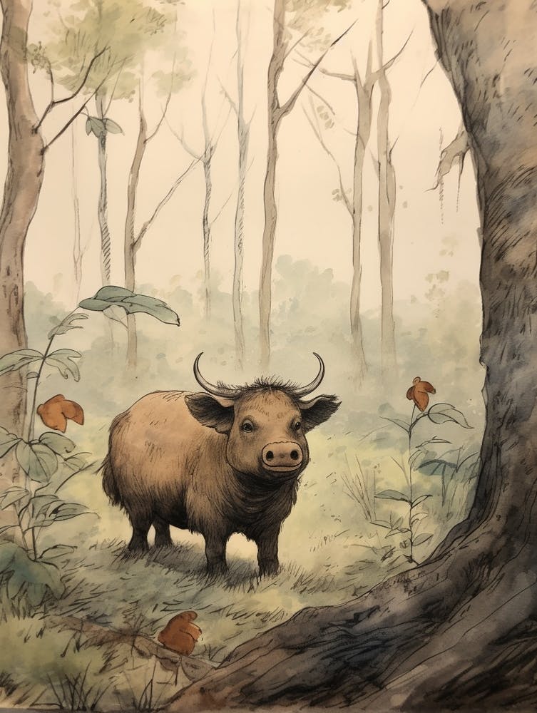 Märchen Tier Aquarell Büffel 3