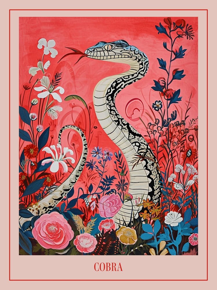 Floral Animal Painting Cobra 7 Poster