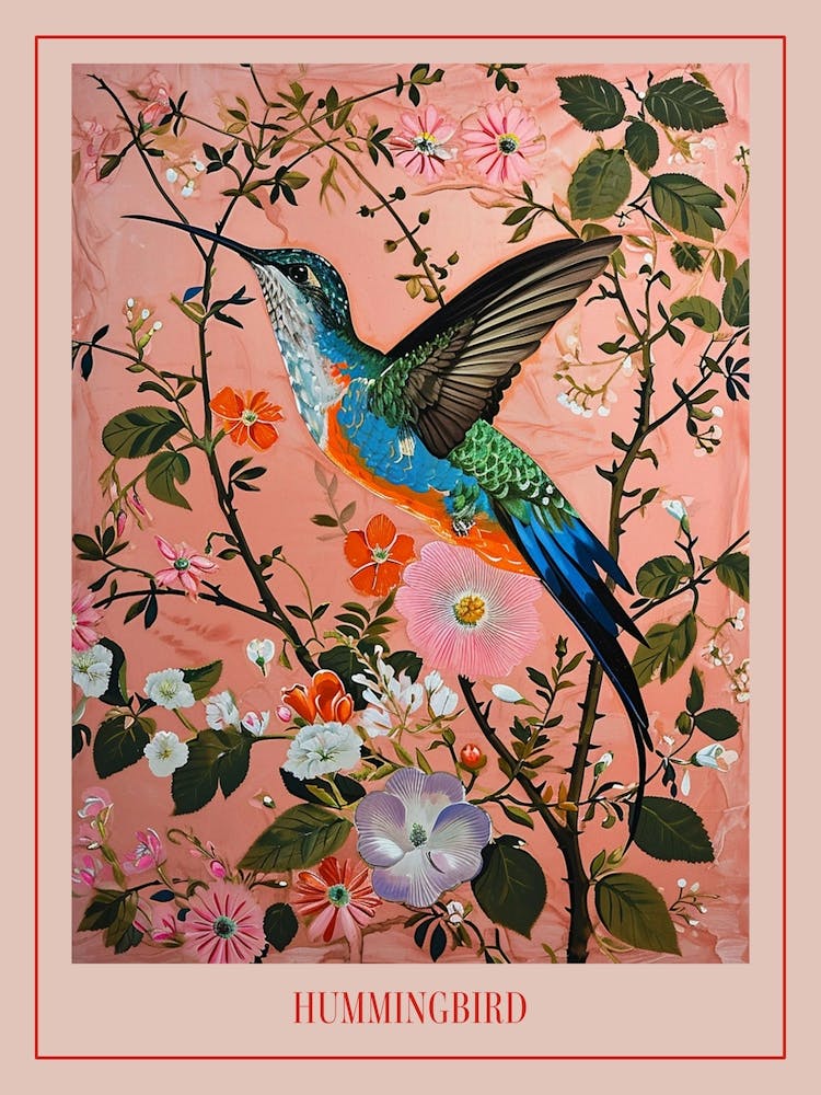 Floral Animal Painting Hummingbird 3 Poster