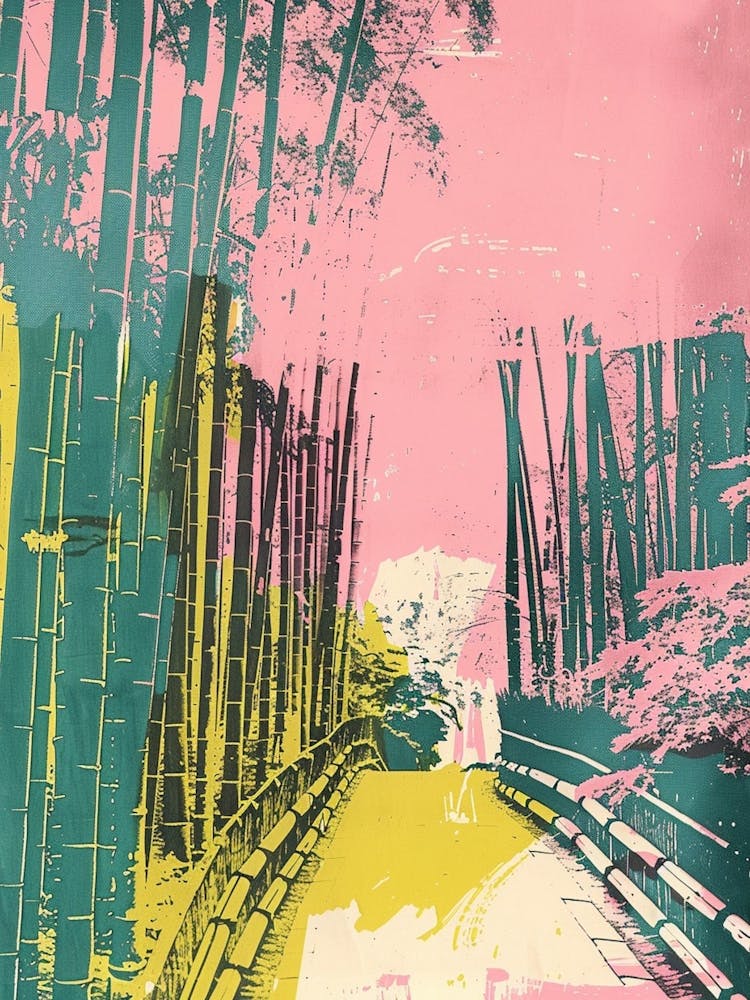 Arashiyama Bamboo Grove Japan Duotone Siebdruck