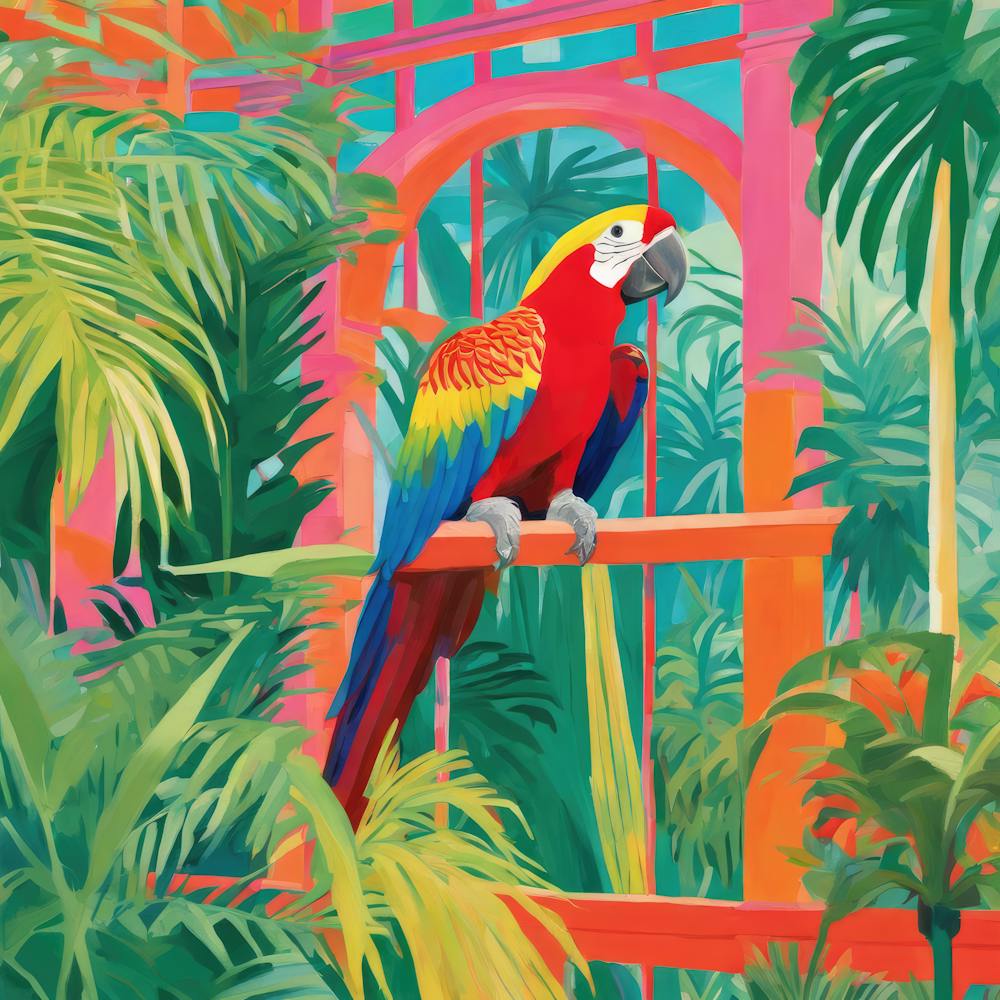 David Hockney Style: Parrot in Palm House Series 3