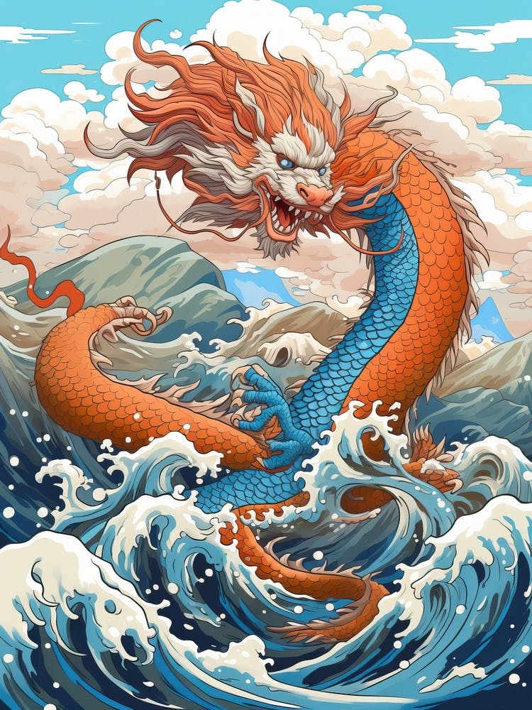 Dragon Animal Drawing In The Style Of Ukiyo E 3