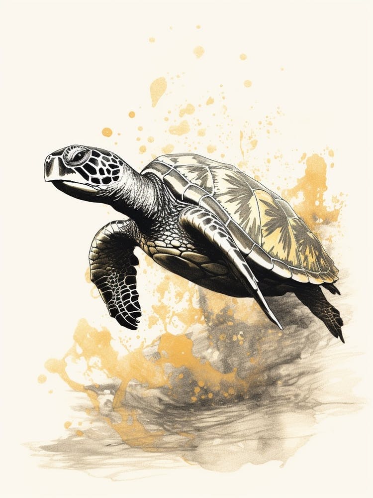 Watercolour Sepia Sea Turtle