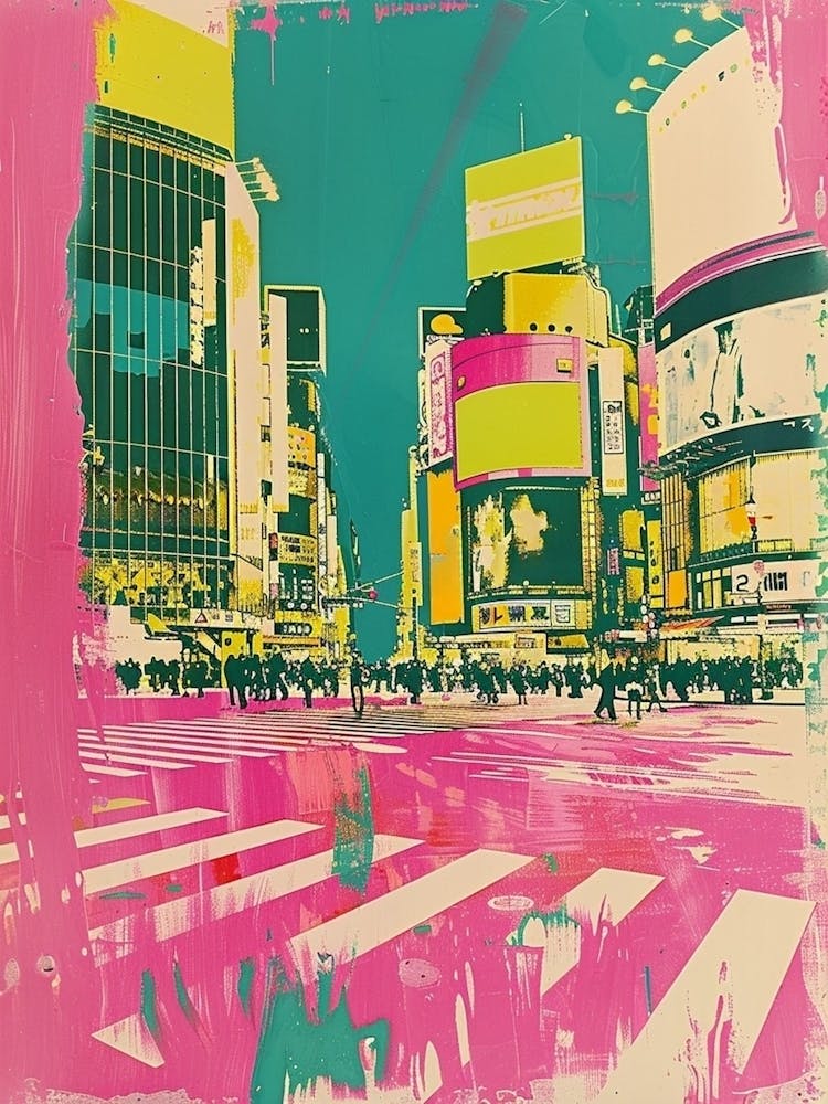 Shibuya Crossing In Tokyo Duotone Silk Screen
