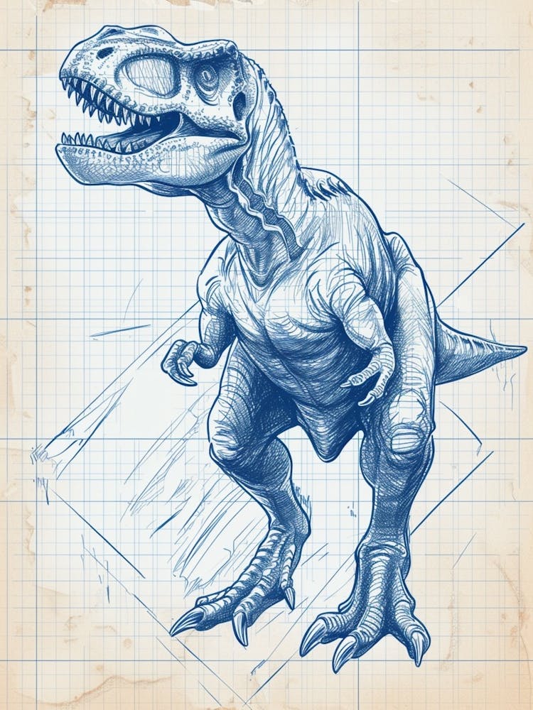 Acrocanthosaurus Dinosaur Blue Print Sketch 2