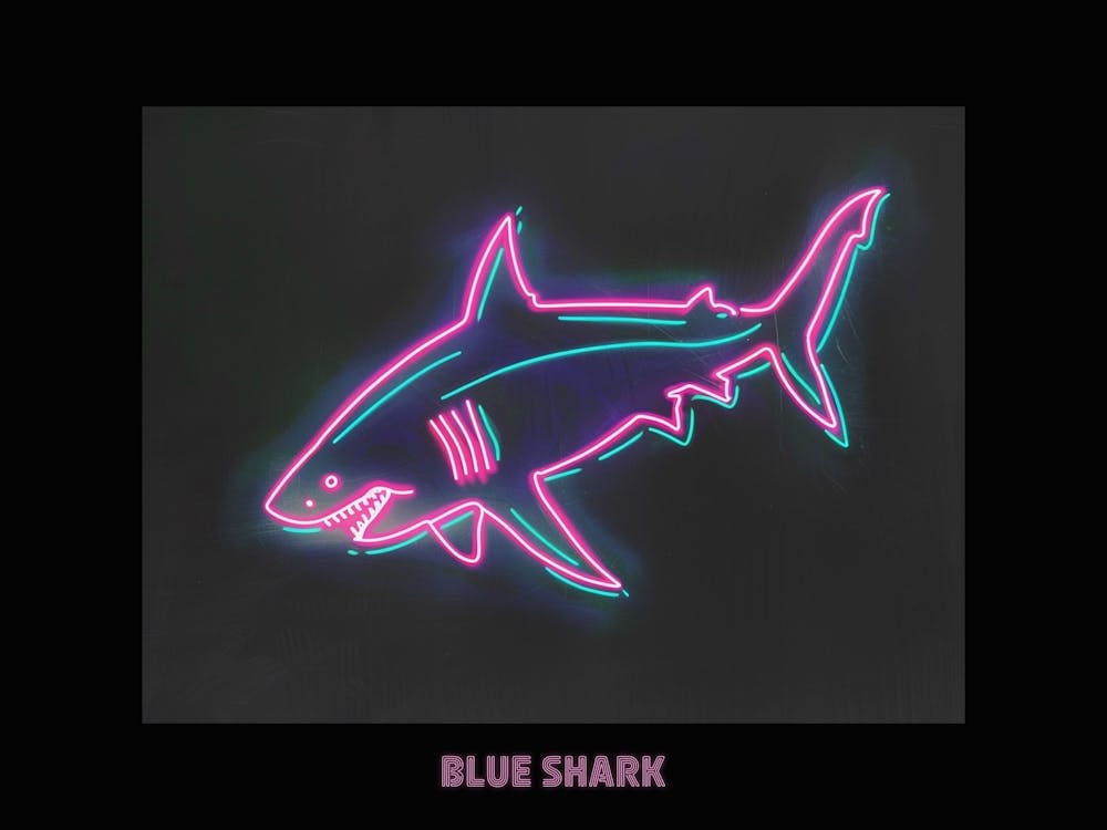 Neon Pink Blue Shark Poster 3