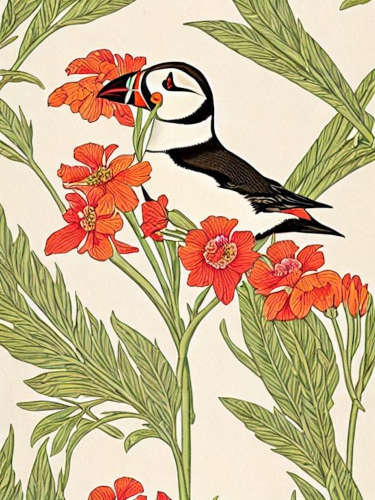 Puffin 2 William Morris Style Bird