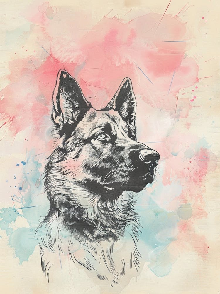 German Shepherd Dog Watercolour Illustration