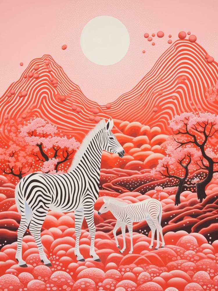 Zebra & Calf In The Mountains
