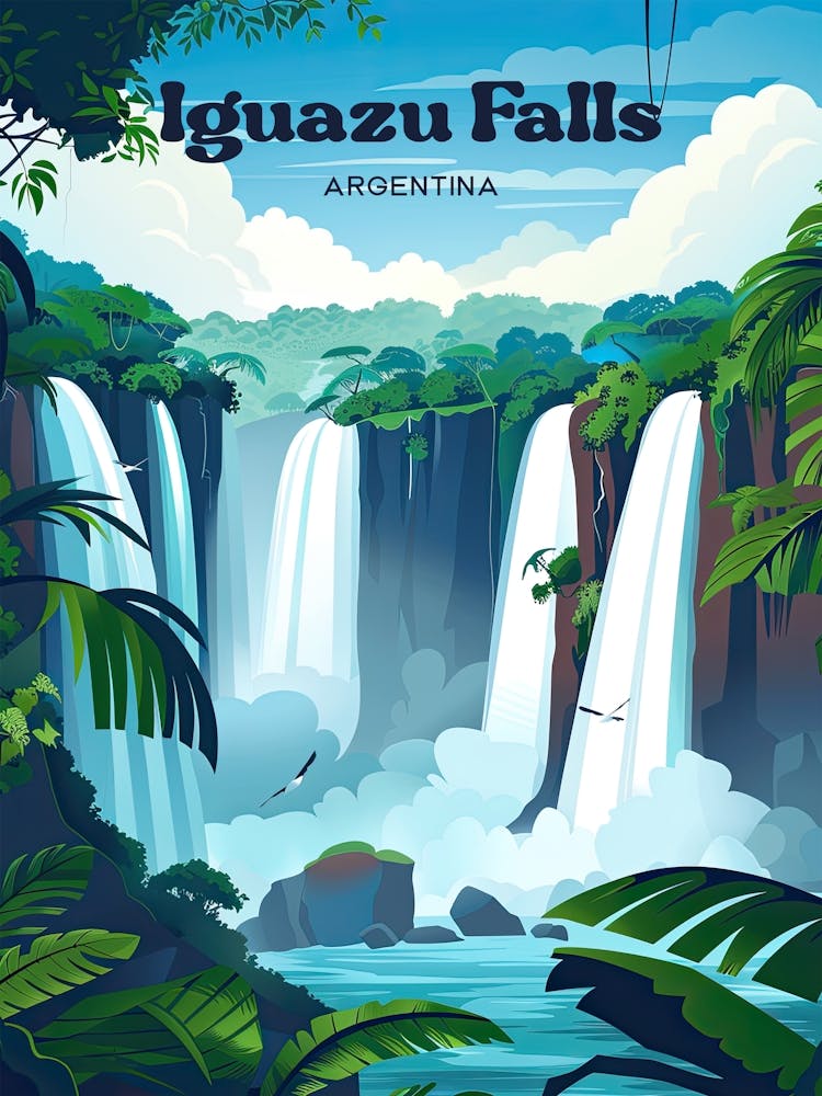 Iguazu Falls Argentina Scenic Travel Illustration