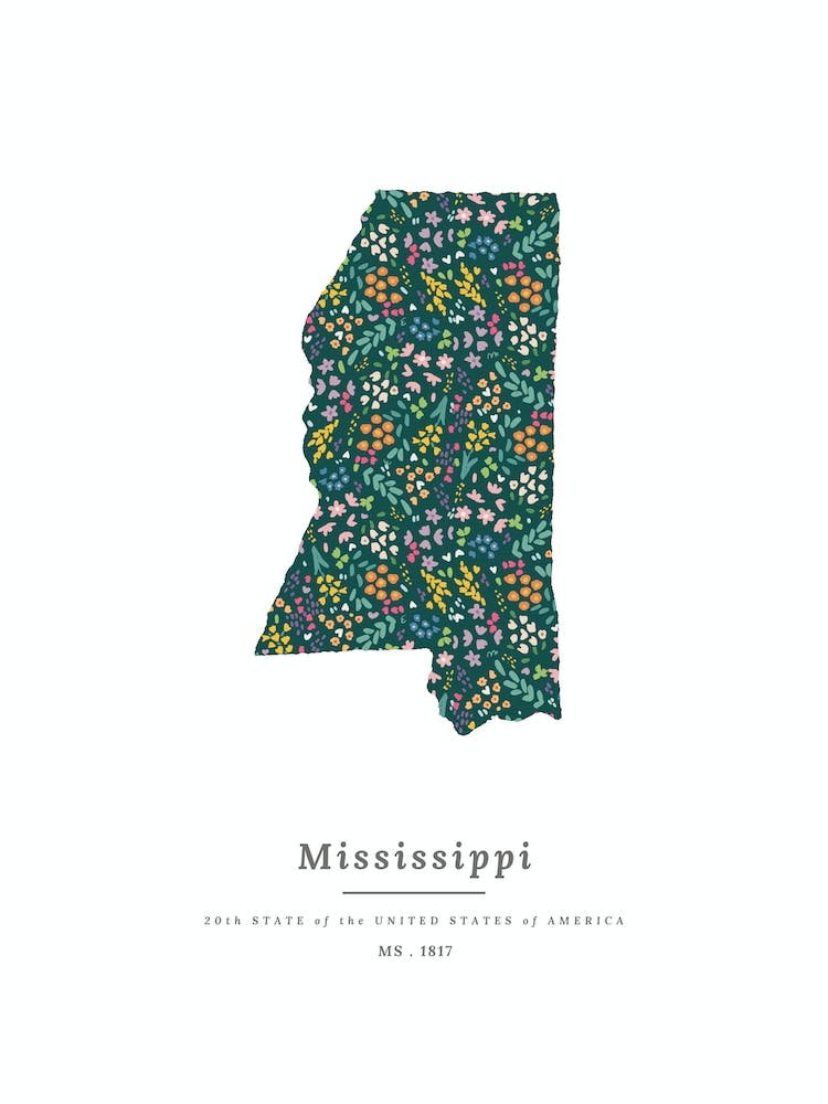 État du Mississippi | Fleurs Sauvages sur Vert Genévrier