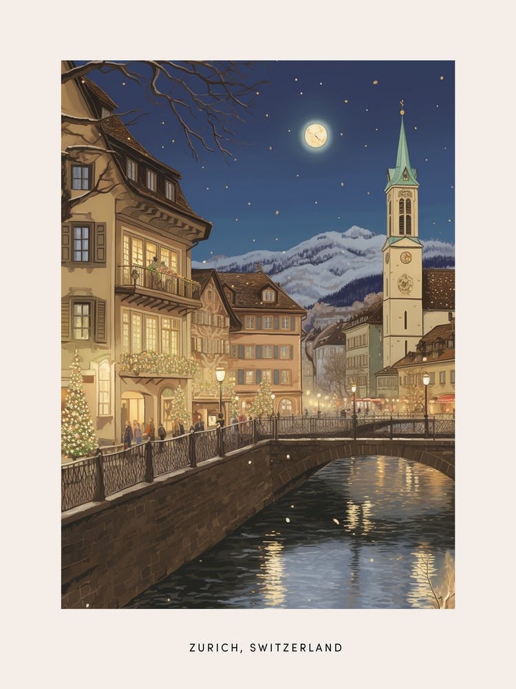 Vintage Winter Poster Zurich Switzerland 5