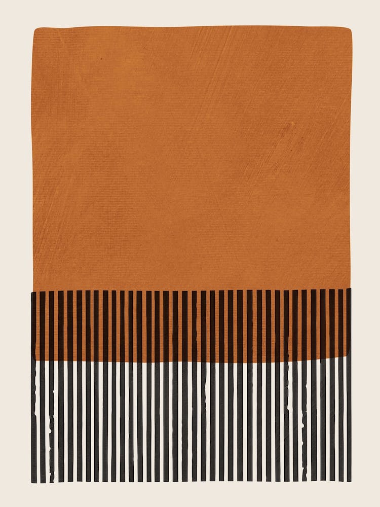 Burnt Orange Color Field Black Lines