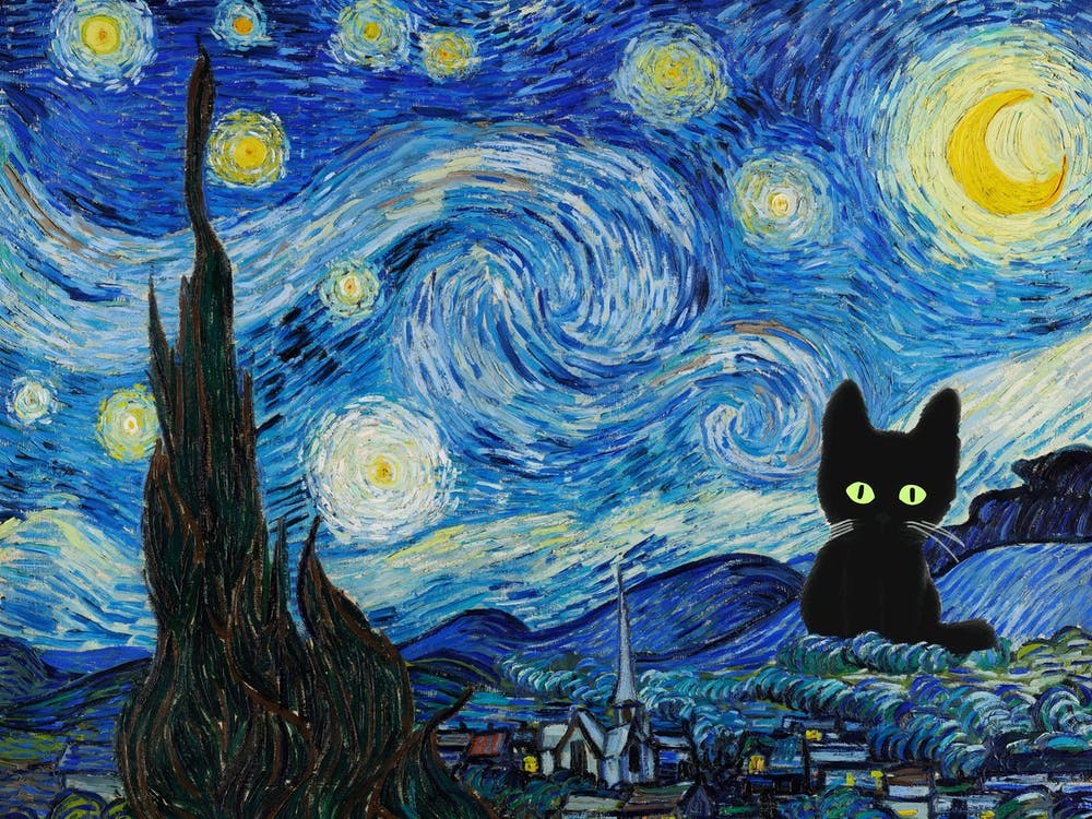 The Starry Night, Vincent Van Gogh  Inspired Cat