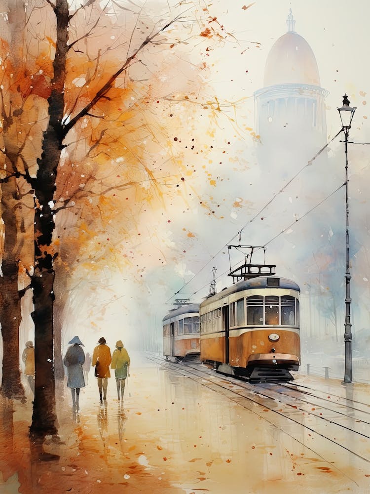 Belgrade Serbia In Autumn Fall, Watercolour 2