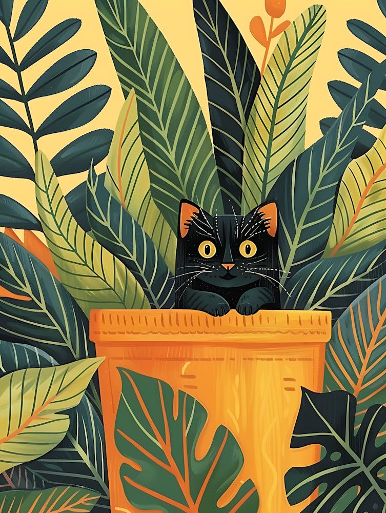 Cute Black Cat in a Plant Pot 2