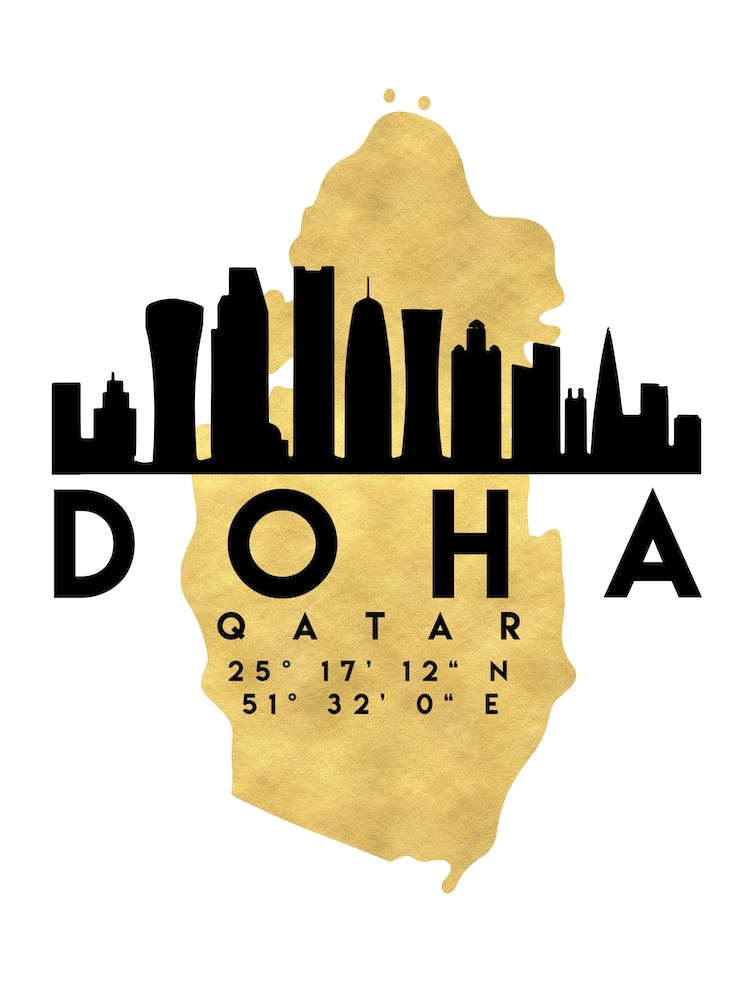 Doha Qatar Silhouette City Skyline Map