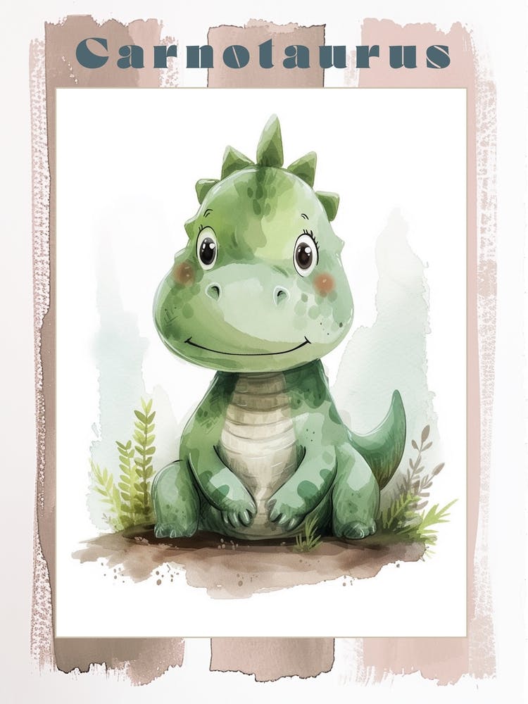 Adorable Carnotaurus Dinosaure - Affiche Aquarelle 1