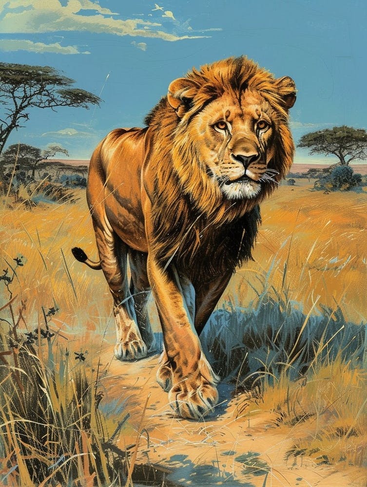 Lion de Barbarie Illustration en relief Savane 2
