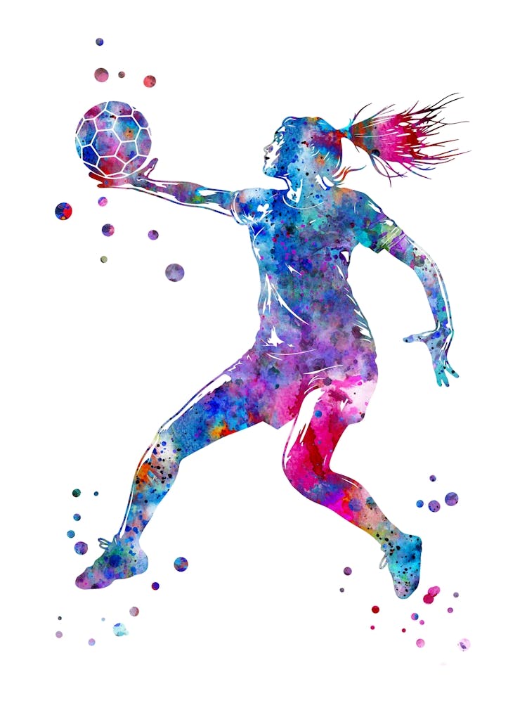 A Handball Player Girl Hits The Ball