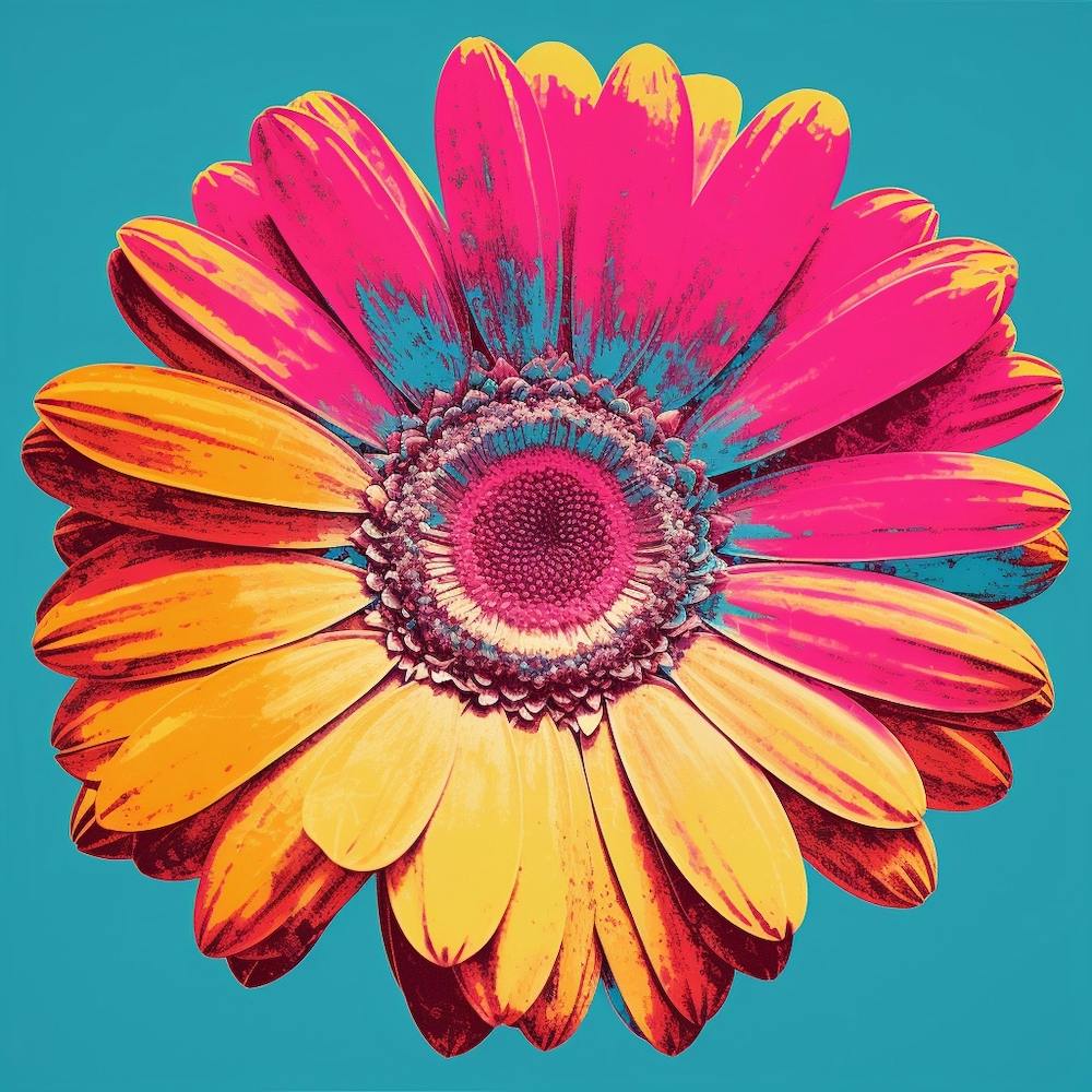 Andy Warhol Style Pop Art Flowers Gerbera Daisy 3 Square
