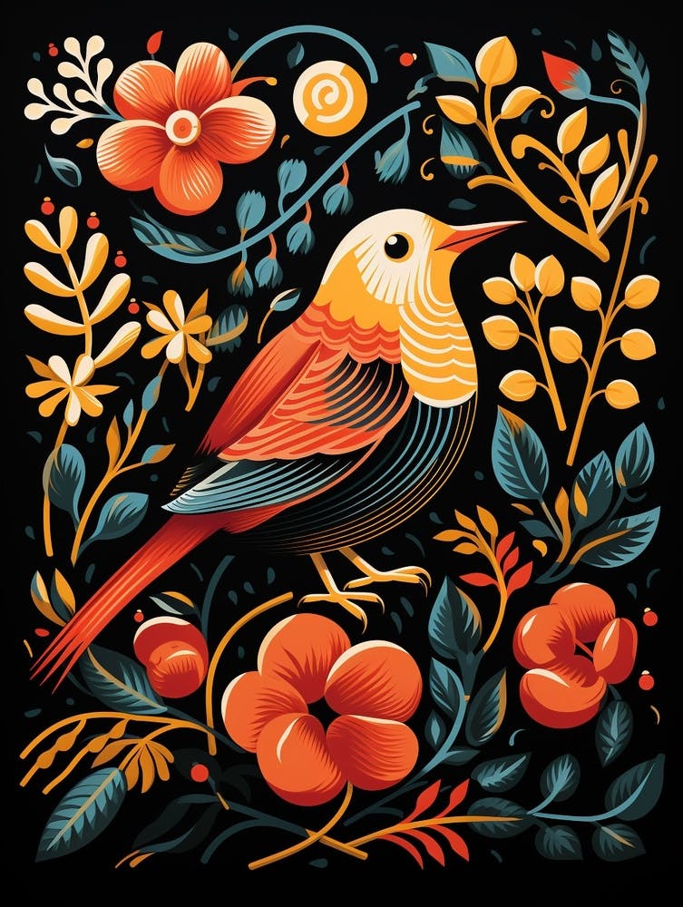 Folk Bird Illustration European Robin 3