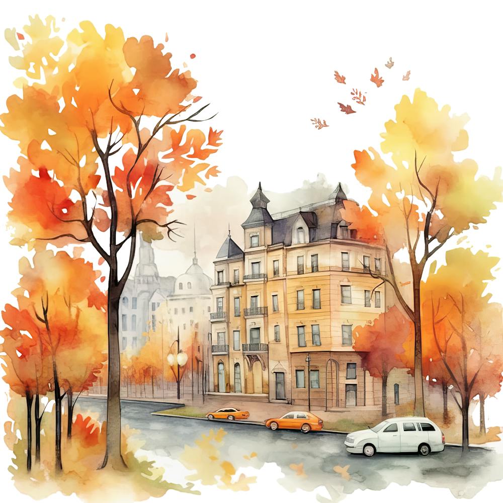 Aquarell Herbststadt