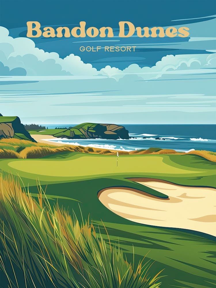 Bandon Dunes Golf Resort Championship Art Illustration