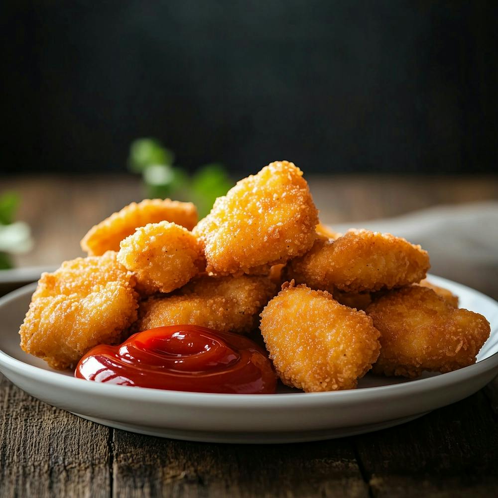 Chicken Nuggets On A Plate With Ketchup