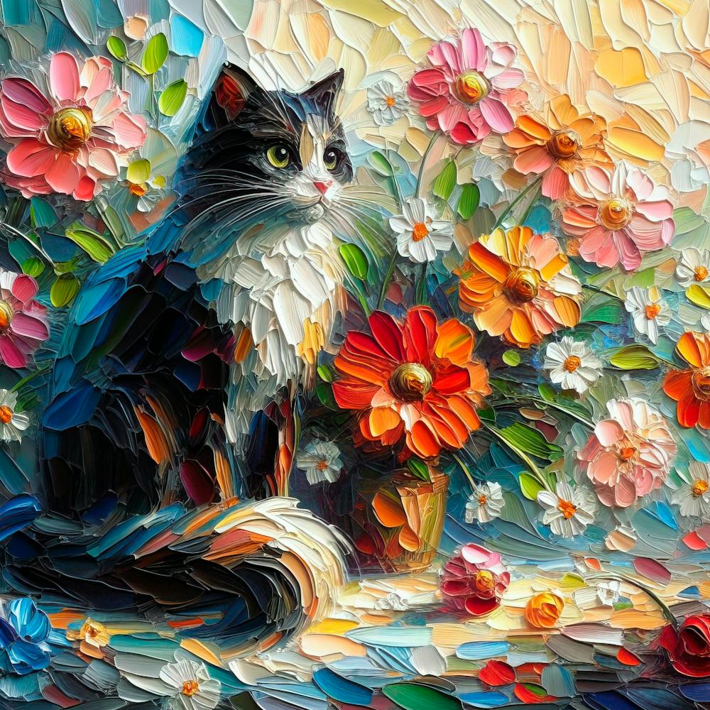 Cat With Flowers 1