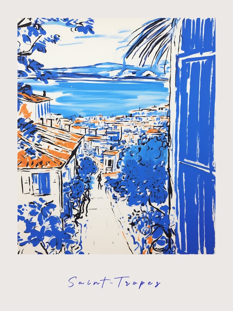 Saint Tropez France 2 Mediterranean Blue Drawing Poster