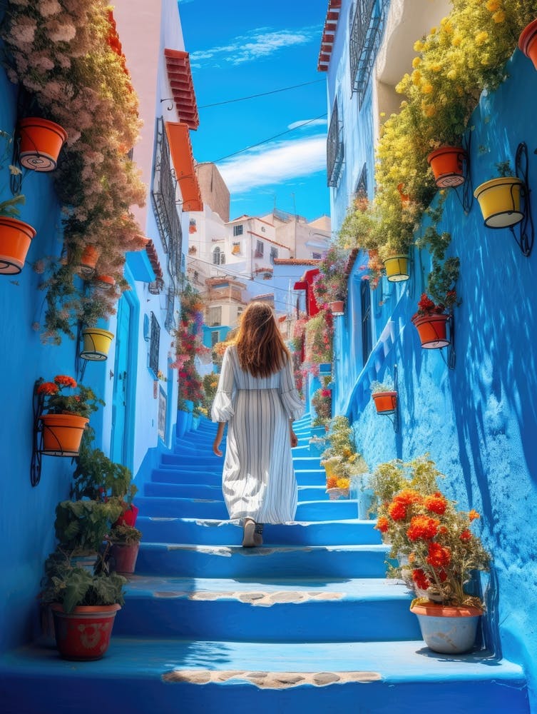 Blue Street In Morocco