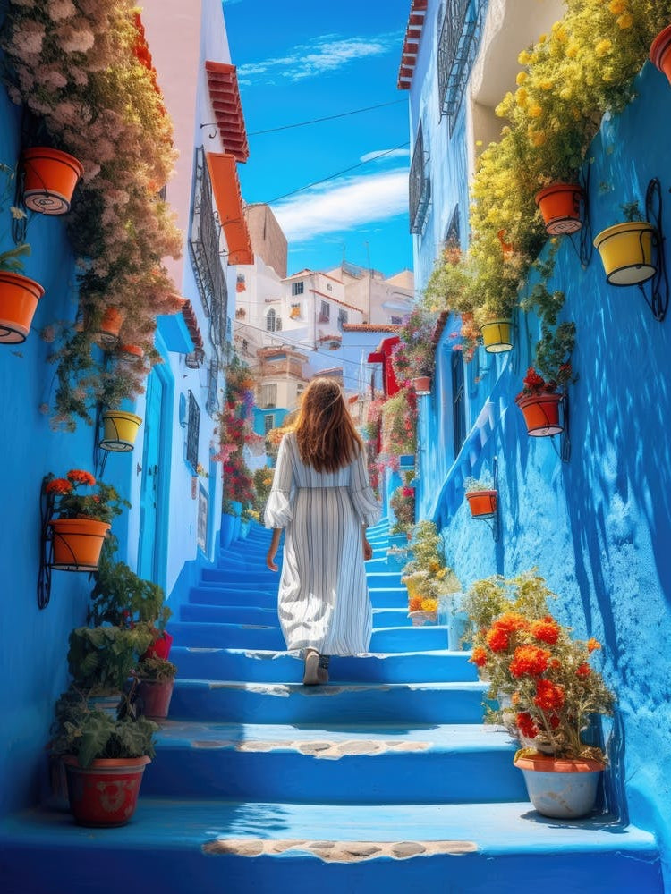 Blue Street In Morocco